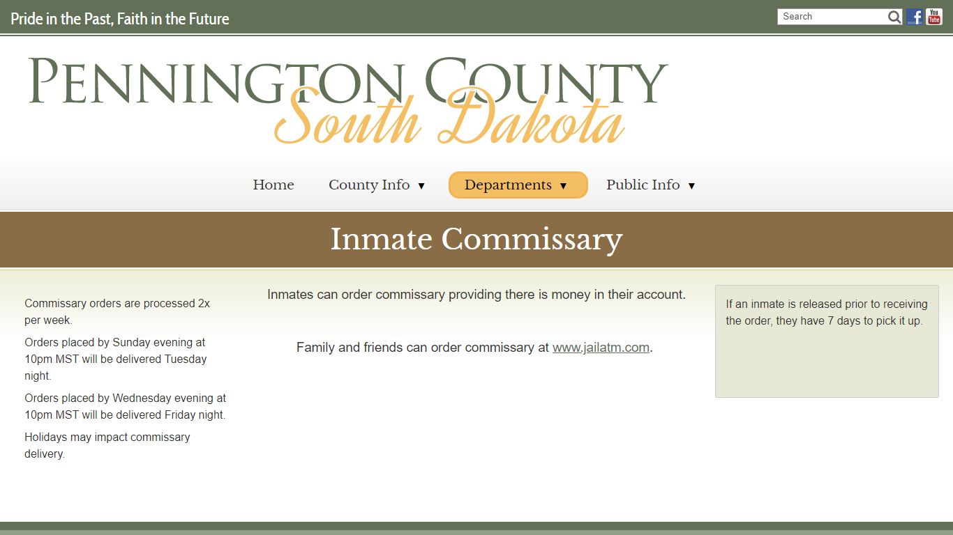 Inmate Commissary - Pennington County, South Dakota
